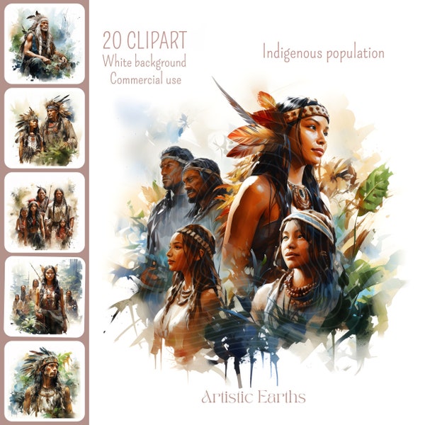 Indigenous art, Indigenous people day, Native American, Digital clipart bundle, Junk journal, Watercolor native art