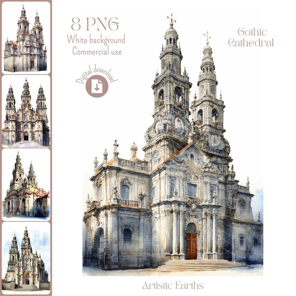 Ghotic Cathedral clipart, Ghotic Art, Digital design bundle, Digital illustrations, Watercolor clipart, Commercial use, Print on demand