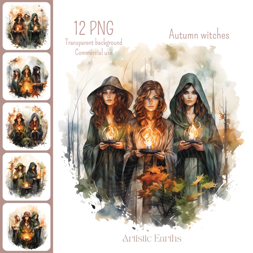 Witches Clipart, Medieval Witches Art, Digital Design Bundle, Digital Illustrations, Watercolor ...