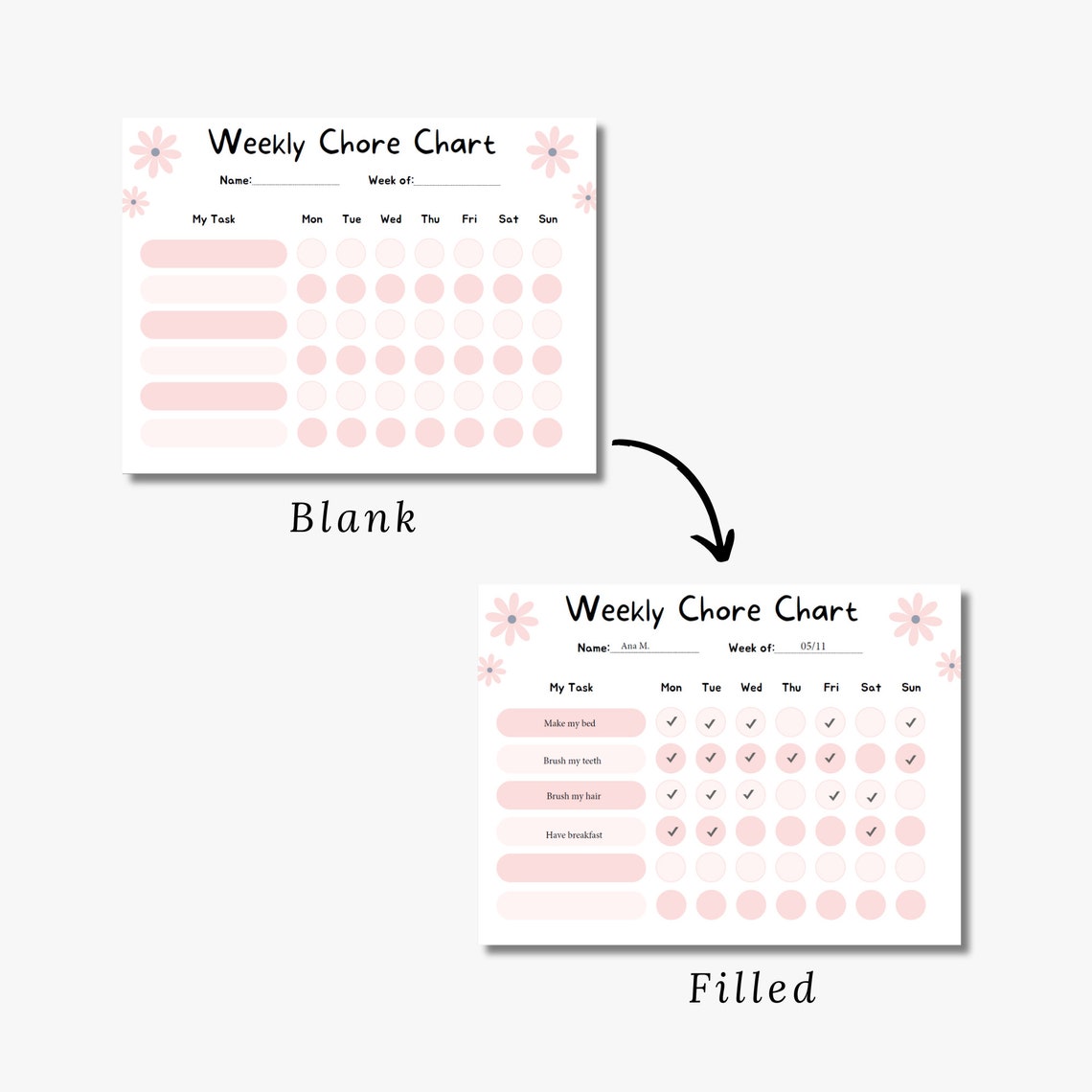 Chore Charts for Kids, Printable Chore Charts, Chore Chart Template ...