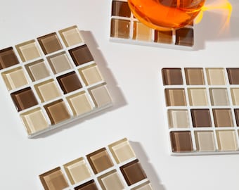 Tile Coasters, Checkered Glass Coasters, Mosaic Coasters ,Interior Decor Gift, Gift for Her, Birthday Gifts