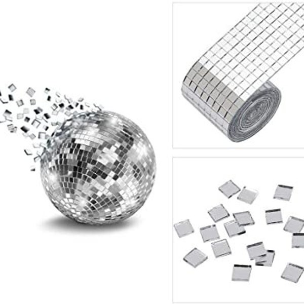 Mini Square Glass Mosaic, Silver Glass Mirror Mosaic, Self-Adhesive Roll Glass Mosaic, Mosaic Mirror Titles, Disco Ball