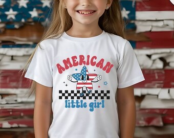 American Little Girl 4th of July Shirt for Kids, Toddler, Baby body suit American Shirt for 4th of July, USA Tshirt, Cute Girls 4th Shirt