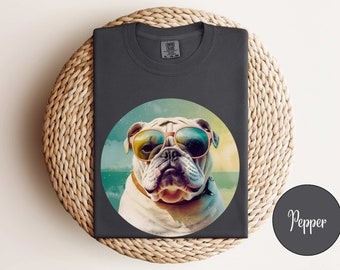 Custom Comfort Colors Bulldog TShirt, English Bulldog Shirt, Summer Vibes Dog Tee, Cute Bulldog Shirt, Funny Chill Dog T-Shirt