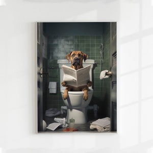 Personalized Cat Dog Gift ,Custom Pet Portrait, Dog Read Newspaper in Toilet, Funny Pet Portrait, Pet Customization, Kids Bathroom Wall Art