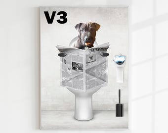 Custom Dog Sitting on Toilet, Pet Portrait From Photo, Digital Pet Portrait, Funny Bathroom Art, Pet Portrait Art, Dog Reads Newspaper Art