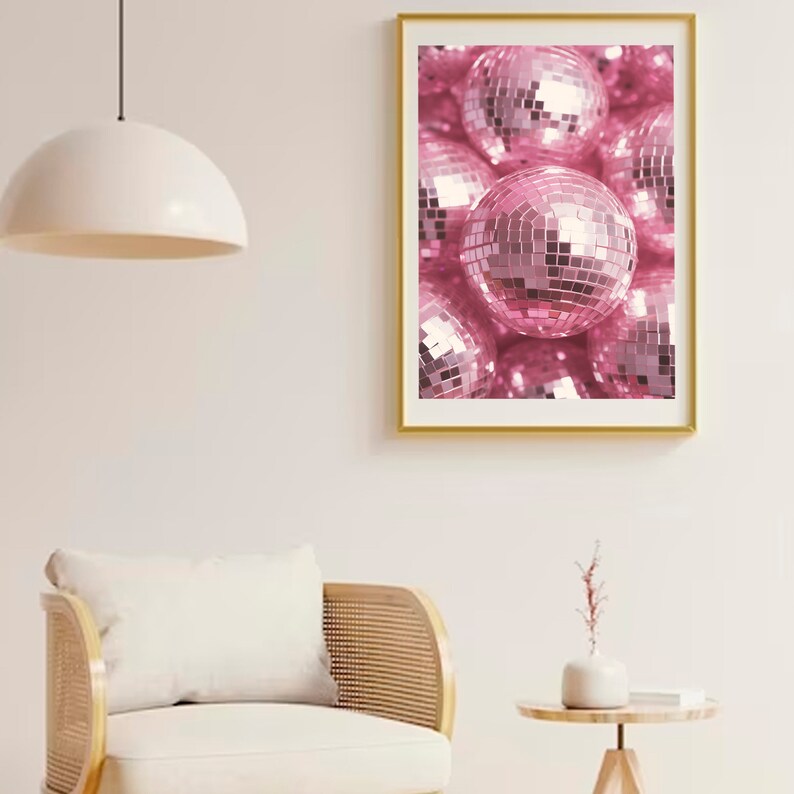 Disco Ball Wall Art, Pink Disco Ball Poster, Pink Wall Decor, Shining