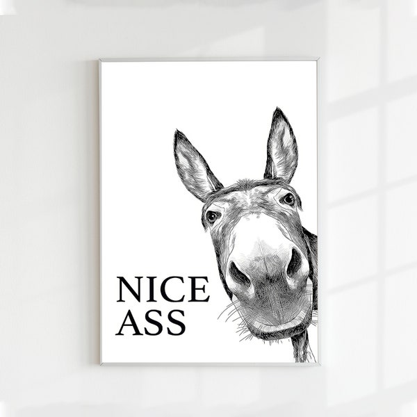 Donkey Nice Ass Bathroom Poster Bathroom Funny Decor Restroom Accessories Funny Toilet Print Bathroom Wall Decor Home Decor