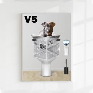 Personalized Cat Dog Gift ,Custom Pet Portrait, Dog Read Newspaper in Toilet, Funny Pet Portrait, Pet Customization, Kids Bathroom Wall Art