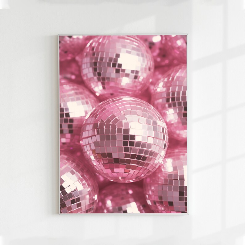 Disco Ball Wall Art, Pink Disco Ball Poster, Pink Wall Decor, Shining
