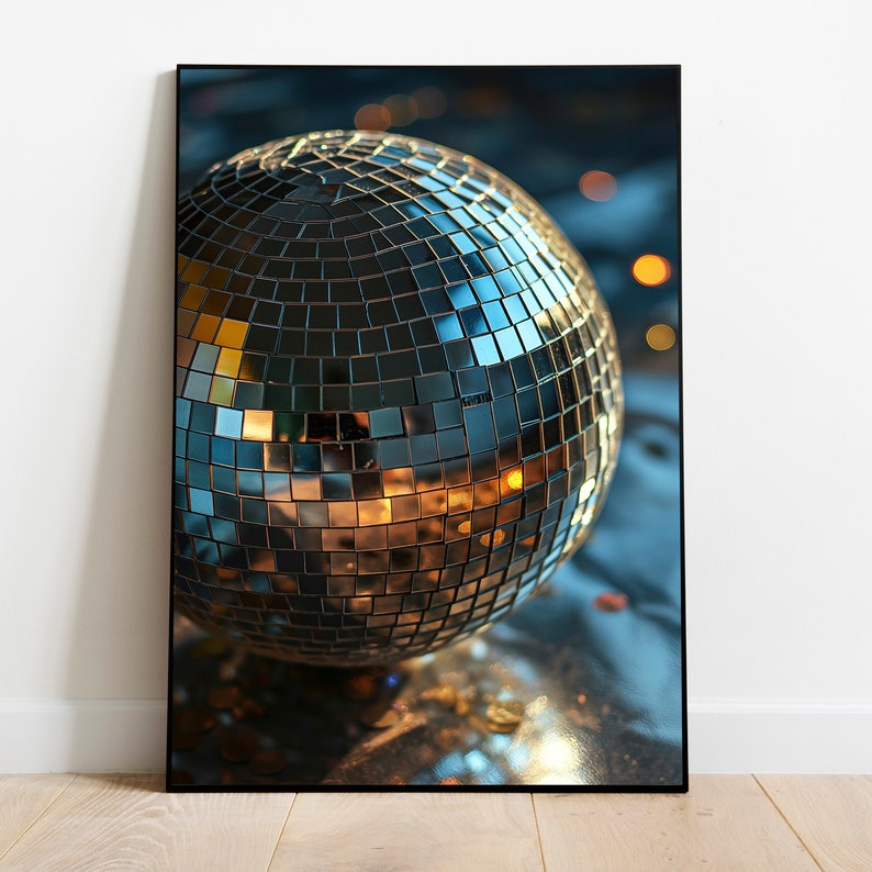 Female Disco Ball Head Poster, Funky Disco 70s Print, Black White Wall