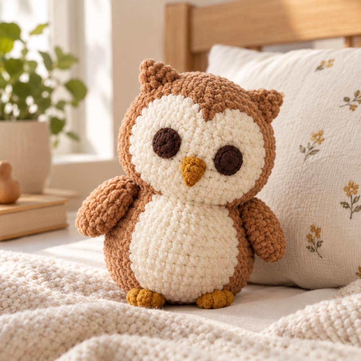 Cozy Barn Owl Amigurumi, Hand Crocheted Plushie, Nursery Decor Gift