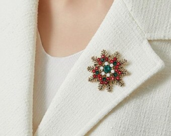 Broche de copo de nieve: broche de cristal para Navidad, regalo de joyería invernal, broche para abrigo festivo, accesorio navideño, broche con brillantes diamantes de imitación.