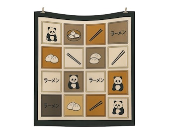Bufanda de seda con diseño de panda para ramen: accesorio de comida asiática kawaii (50 x 50 cm)