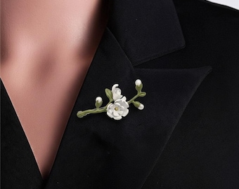 Broche de rama de flores: elegante broche floral, delicada joya floral para abrigo y bufanda, regalo minimalista de estilo vintage.