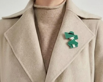 Broche de dama de esmalte verde Art Déco – Pin de moda para mujer