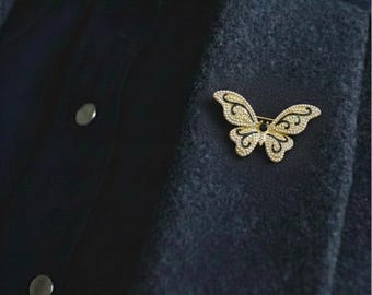 Broche de mariposa: elegante broche de mariposa de cristal, joya con insectos brillantes, broche para abrigo y bufanda, insignia de mariposa de estilo vintage.