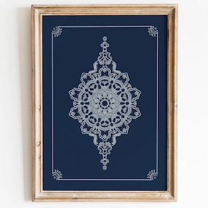 Mandala Vintage Drawing Printable Wall Art • Blue Boho Back Card Illustration Print • Instant Download Wall Art • Mindfulness Lovers Gift