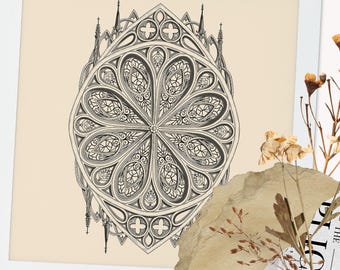 Gothic Rose Window Art Print • Vintage Cathedral Inspired Wall Decor (Digital Download)