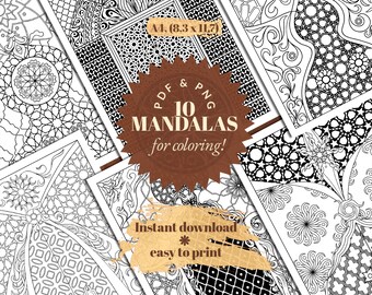 Mandala Coloring Pages • 10 Intricate Designs for Relaxation (PDF & PNG Download A4 Size)