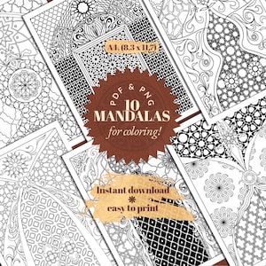 Mandala Coloring Pages • 10 Intricate Designs for Relaxation (PDF & PNG Download A4 Size)