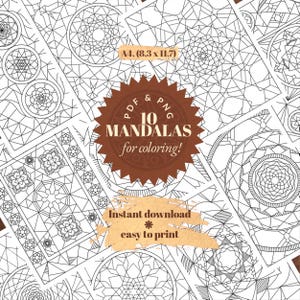 10 Mandala Coloring Pages • Relaxing Mindful Printables (PDF & PNG Download A4 Size)