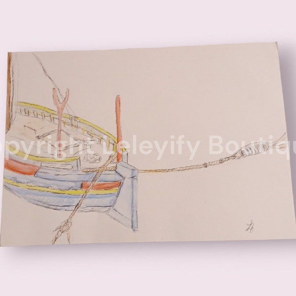 Un bateau au port , aquarelle , format A4