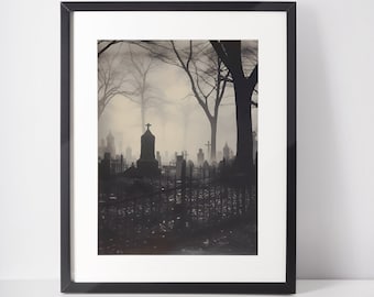 Vintage Cemetery Photo Print: Spooky Halloween Decor (Framed or Unframed)