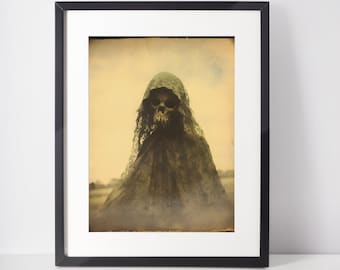 Vintage Spooky Photo Print: Macabre Skeleton Art (Framed or Unframed)