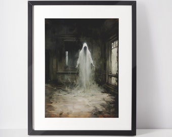 Vintage Spooky Ghost Photo Print: Dark Academia Halloween Art (Framed or Unframed)