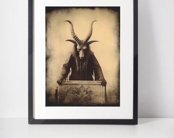 Vintage Creepy Baphomet Photograph, Satanic Wall Art, Daguerreotype, Strange  Photo, Macabre Gift for Her