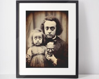 Creepy Vintage Photo Print: Spooky Family Portrait, Disturbing Wall Art (Framed or Unframed)