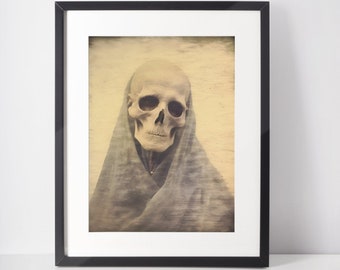 Vintage Spooky Skeleton Photo Print: Gothic Wall Art (Framed or Unframed)