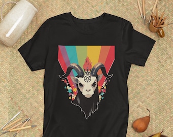 Gay Baphomet Pride Month T-shirt: Satanic Rainbow Graphic Tee