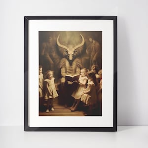 Baphomet In Library Wall Art For Living Room Satanic Print Satanic Photo Satanic Game Room Wall Decor Satan In Library  H27