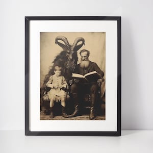 Baphomet In Library Wall Art For Living Room Satanic Print Satanic Photo Satanic Game Room Wall Decor Satan In Library H30