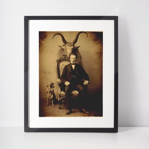 Vintage Baphomet Photograph, Satanic Occult Art Print, Vintage Satanic Photo, Witchcraft Baphomet Demon Gothic Decor
