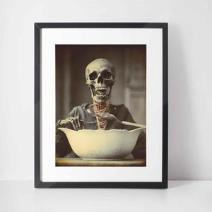 Vintage Spooky Photo Print: Macabre Skeleton Art (Framed or Unframed)