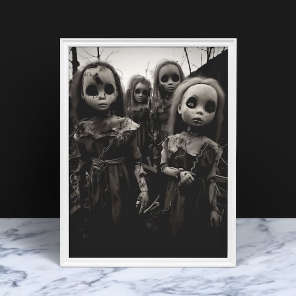 Creepy Doll Art Gift for Her, Framed Witchy Halloween Decor, Vintage Creepy Photograph, Creepy Photography, Spooky Doll Wall Art