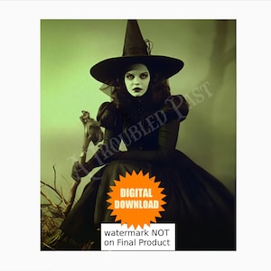 Foto de bruja, foto vintage de bruja de Halloween para scrapbooking, imagen de bruja antigua imprimible, imagen de Halloween, decoración vintage de bruja, DESCARGAR