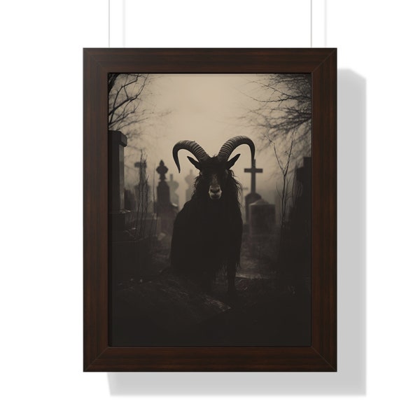 Black Phillip, Goat in Cemetary, Satanic Gothic Pagan Wall Art, Occult Demon Witchcraft Dark Art, Goth Home Decor