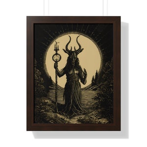 Baphomet woodcut print wall art for living room satanic print satanic photo satanic gameroom wall decor halloween decor