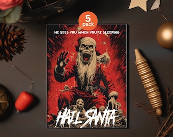 Creepy Santa Christmas Card Set: Gothic Horror Xmas (5-Pack)