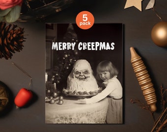 Creepy Santa Christmas Card Set: Gothic Horror Xmas, 5 Pack