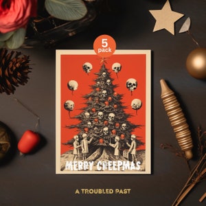 Merry Creepmas Card Bundle, Hexmas Card Set, Gothic Christmas Cards, Spooky Santa, Horror Xmas Gift, Seasons Creepings