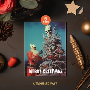 Merry Creepmas Card Bundle, Hexmas Card Set, Gothic Christmas Cards, Spooky Santa, Horror Xmas Gift, Seasons Creepings