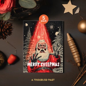 Merry Creepmas Card Bundle, Hexmas Card Set, Gothic Christmas Cards, Spooky Santa, Horror Xmas Gift, Seasons Creepings