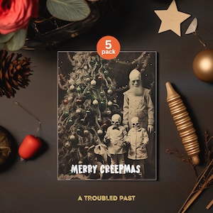 Merry Creepmas Card Bundle, Hexmas Card Set, Gothic Christmas Cards, Spooky Santa, Horror Xmas Gift, Seasons Creepings