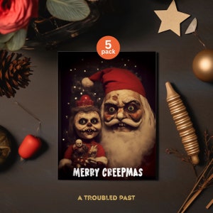 Creepy Santa Christmas Cards, Scary Santa Claus, Creepmas Card Bundle, Gothic Holiday Card Set, Creepy Santa Greeting Cards