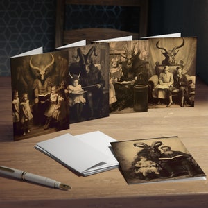 Vintage Baphomet in Library Greeting Card Bundle for Halloween Gift for Scrapbooking Vintage Halloween Baphomet Cards for Satanic Gift B2